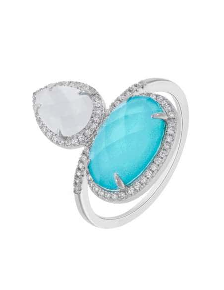 Anillo para Mujer Lágrima de Cristal Blanco y Azul en Plata de Ley Rodio - Marea D03506/AL14