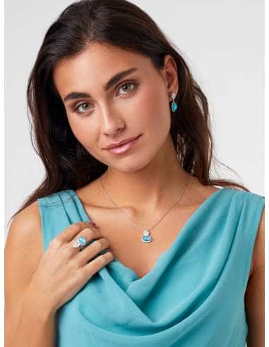 Anillo para Mujer Lágrima de Cristal Blanco y Azul en Plata de Ley Rodio - Marea D03506/AL14