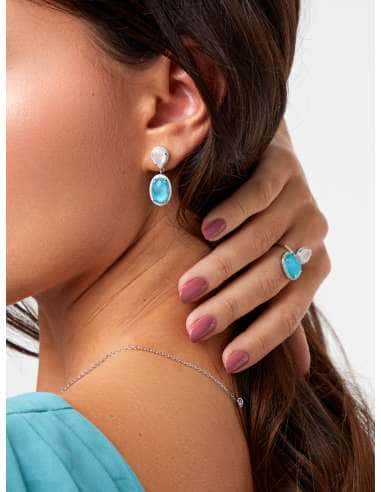 Anillo para Mujer Lágrima de Cristal Blanco y Azul en Plata de Ley Rodio - Marea D03506/AL14