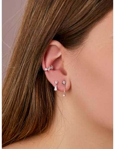 Pendientes asimétricos de plata de ley y circonitas - Marea D02501/BE