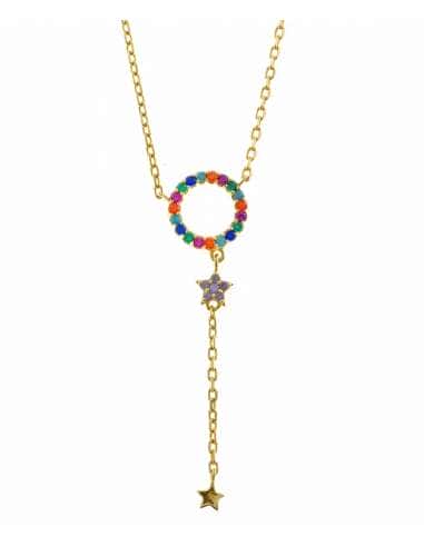 Collar para Mujer de plata círculo circonitas multicolor con estrellas multicolores - Salvatore 195C0072