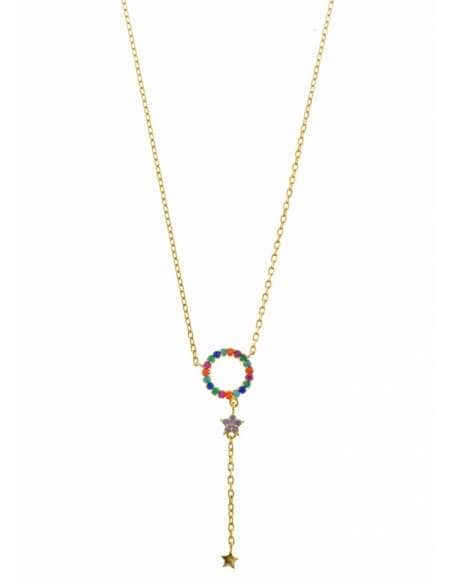 Collar para Mujer de plata círculo circonitas multicolor con estrellas multicolores - Salvatore 195C0072