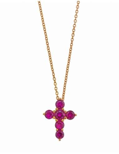 Collar para Mujer de plata Cruz circonitas color rubí - Salvatore 136C0346