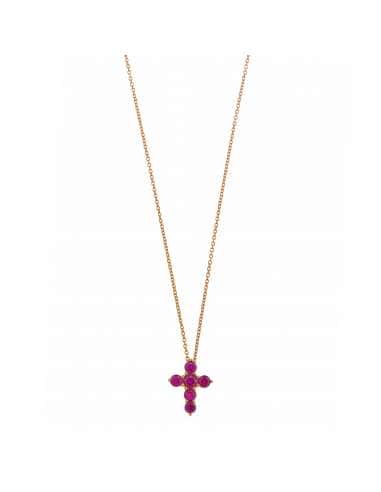 Collar para Mujer de plata Cruz circonitas color rubí - Salvatore 136C0346
