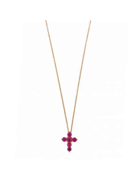 Collar para Mujer de plata Cruz circonitas color rubí - Salvatore 136C0346