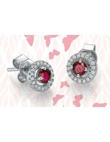 Pendientes para Mujer de plata Rubí Central y Cerco de Circonitas - Plata 925