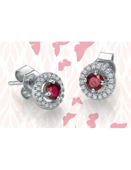Pendientes para Mujer de plata Rubí Central y Cerco de Circonitas - Plata 925