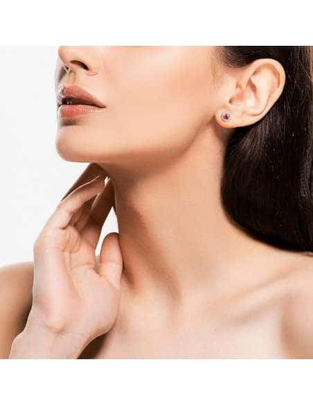Pendientes para Mujer de plata Rubí Central y Cerco de Circonitas - Plata 925