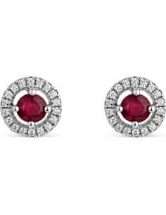 Pendientes para Mujer de plata Rubí Central y Cerco de Circonitas - Plata 925