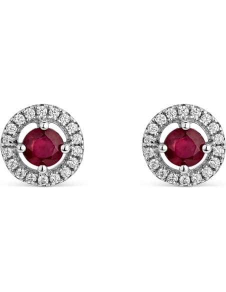 Pendientes para Mujer de plata Rubí Central y Cerco de Circonitas - Plata 925