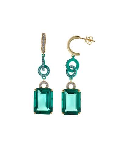 Pendientes para Mujer de plata con baño de oro con piedra verde octogonal y circonitas -  Salvatore 211A0145