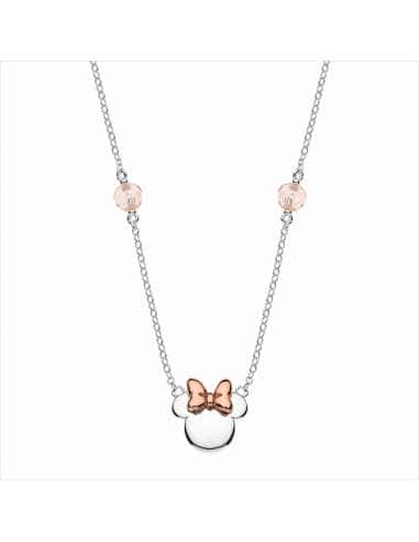 Collar Minnie Plata con Lazo Oro Rosa y Detalles Rosas - Disney AG0007C
