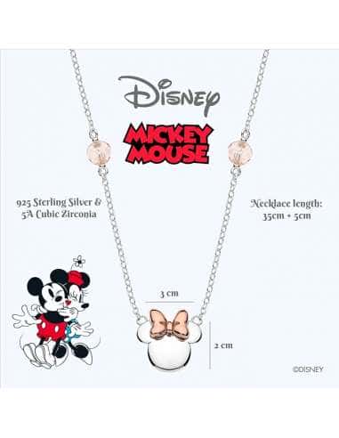 Collar Minnie Plata con Lazo Oro Rosa y Detalles Rosas - Disney AG0007C