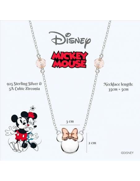 Collar Minnie Plata con Lazo Oro Rosa y Detalles Rosas - Disney AG0007C