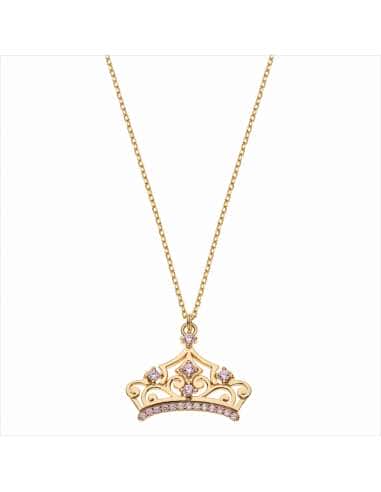 Collar Princesa Corona Dorada con Circonitas Rosas de Plata - Disney AG0060C