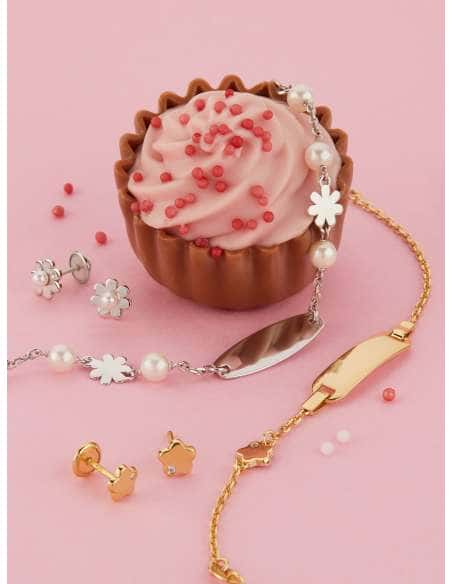 Pulsera esclava para Niña con Flor y Circonita de Plata dorada - Marea D03403/AB