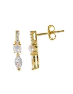 Pendientes para Mujer colgantes en plata chapado oro 18K con perla y circonitas - Salvatore 272A0004