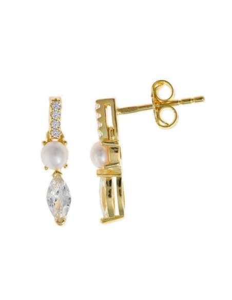Pendientes para Mujer colgantes en plata chapado oro 18K con perla y circonitas - Salvatore 272A0004