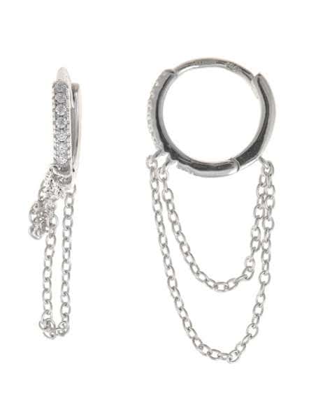 Pendientes para Mujer Aro con doble cadena en plata  y circonitas blancas - Salvatore 213A0569