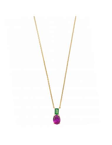 Collar para Mujer Plata de Ley circonita rosa y Tsavorita verde - Salvatore 136C0380
