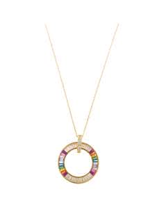 Collar para Mujer Plata de ley colgante circular de circonitas multicolores en talla baguette - Salvatore 136C0341
