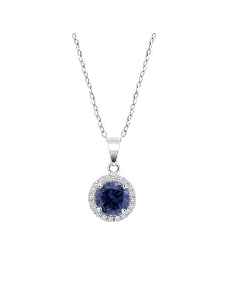 Collar para Mujer de plata circonita Azul con cerco de circonitas Blancas - Lotus LP3790-1/1