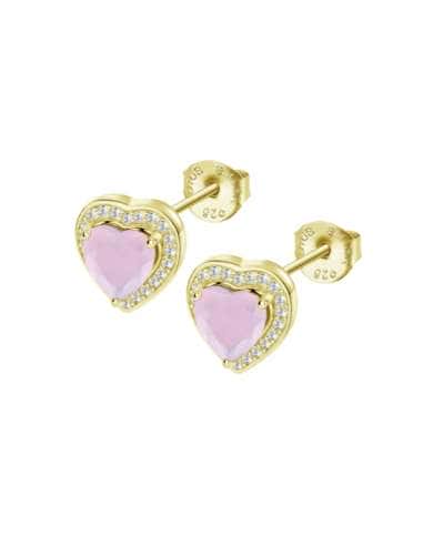 Pendientes para Mujer Corazón en Plata Chapado Oro con Circonita Rosa - Lotus LP3784-4/2