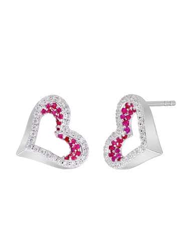 Pendientes para Mujer de Plata Corazón Rubí y Circonitas - D02901/AO