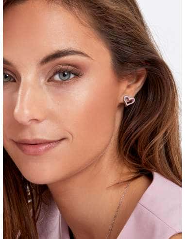 Pendientes para Mujer de Plata Corazón Rubí y Circonitas - D02901/AO