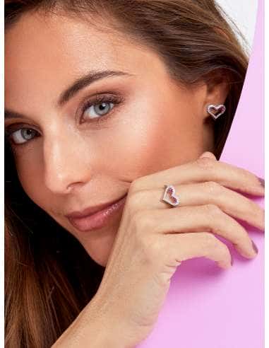 Anillo para Mujer Corazón Abierto Plata de Ley Rodiada con Circonitas Rubí - Marea D02906/AL14