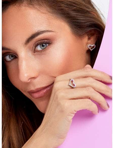 Anillo para Mujer Corazón Abierto Plata de Ley Rodiada con Circonitas Rubí - Marea D02906/AL16
