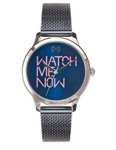 Reloj para Mujer Correa de Malla Azul y Esfera Azul con Frase Watch Me Now - Mark Maddox MM7103-30
