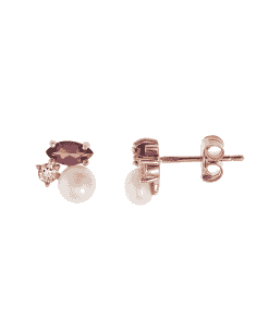 Pendientes para Mujer de plata bañada en oro rosa con perla, rodolita marquesa y circonita-Salvatore 272A0003