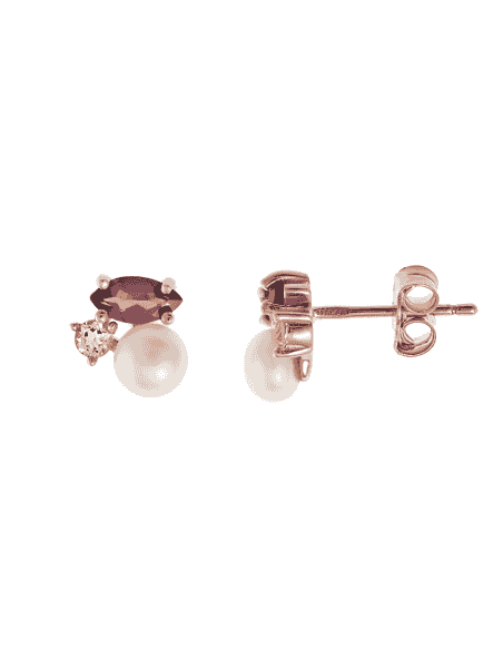Pendientes para Mujer de plata bañada en oro rosa con perla, rodolita marquesa y circonita-Salvatore 272A0003
