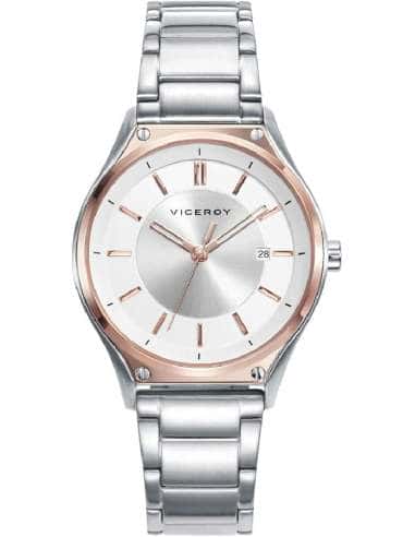 Reloj para Mujer Bicolor con Esfera Plateada y Calendario - 471192-07