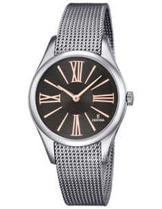 Reloj para Mujer de Acero con Correa de Malla y Esfera Negra con Números Romanos - Festina F16962/2
