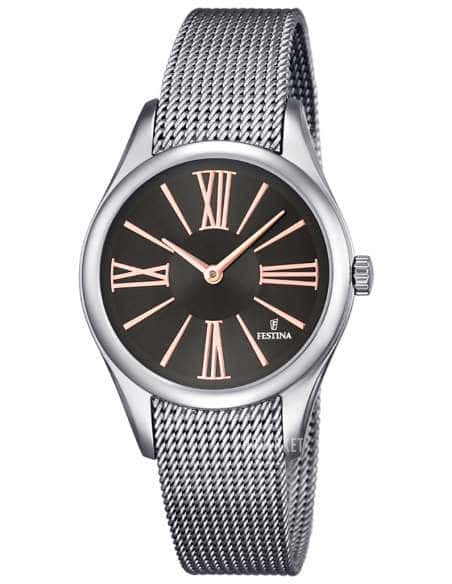 Reloj para Mujer de Acero con Correa de Malla y Esfera Negra con Números Romanos - Festina F16962/2