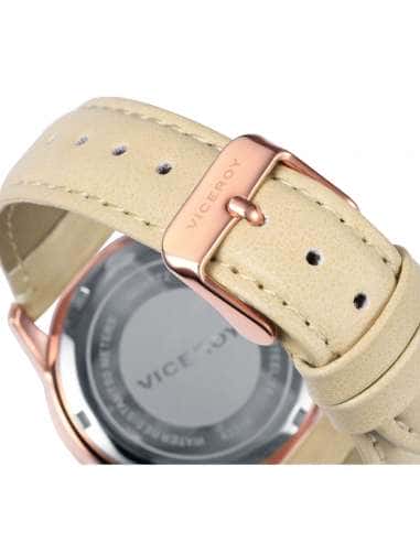 Reloj para Mujer Multifunción con Correa de Piel Beige y Caja Oro Rosa - Viceroy 42218-45