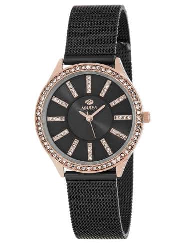 Reloj para Mujer Negro con Piedras y Bisel en Oro Rosé - Marea B41276/3