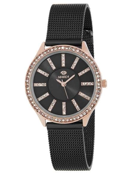 Reloj para Mujer Negro con Piedras y Bisel en Oro Rosé - Marea B41276/3
