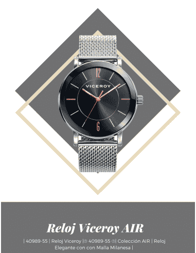 Reloj para Hombre con Correa de Malla y Esfera Negra Minimalista- Viceroy 40989-55