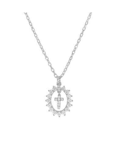 Collar para Mujer Oval de circonitas con cruz central de Plata - Marea D03307/AR
