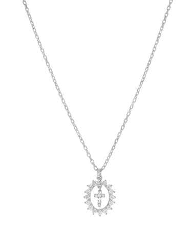 Collar para Mujer Oval de circonitas con cruz central de Plata - Marea D03307/AR