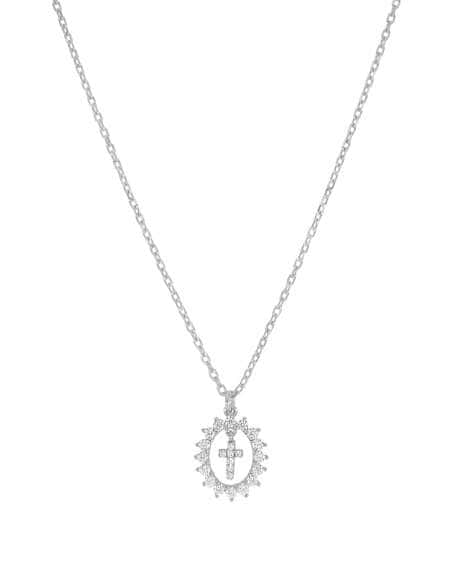 Collar para Mujer Oval de circonitas con cruz central de Plata - Marea D03307/AR