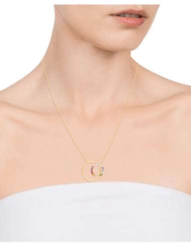 Collar Viceroy para mujer con doble aro en plata dorada y circonitas de colores.