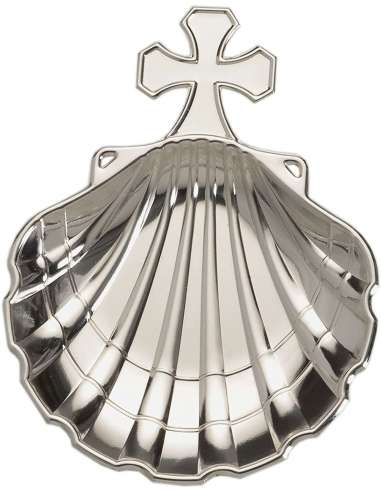 Concha de Bautismo Metal Plateado con Agarradera en Forma de Cruz - LU8133 (Grabado incluido)