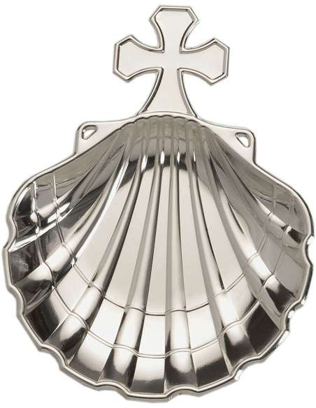 Concha de Bautismo Metal Plateado con Agarradera en Forma de Cruz - LU8133 (Grabado incluido)