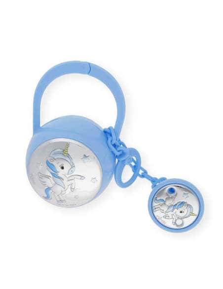 Set Infantil Portachupetes con Pinza Unicornio Azul - Eventi EV3244/01C