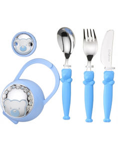 Set Infantil Portachupetes con Pinza  y Cubierto Oso Azul - Eventi EV3256/03C