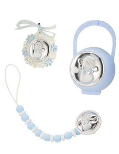 Set Infantil Portachupetes con Pinza mordedor y Medalla cuna Angel de la guarda - Eventi EV5106/06C